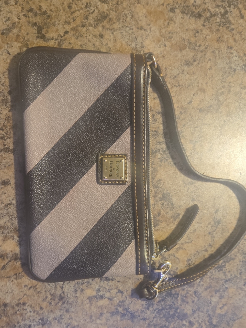 Dooney & Bourke Black and Taupe Diagonal Stripe Wristlet